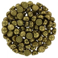 Czech 2-hole Cabochon beads 6mm Alabaster Metallic Olivine